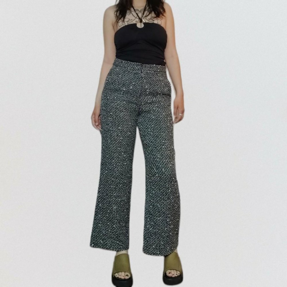 Zara High Waisted Black & White Knit Trousers !